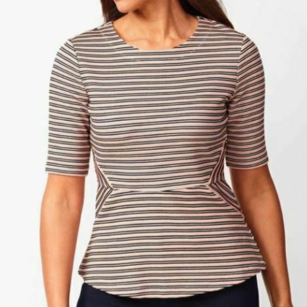 Talbots Black and White Peplum Blouse 3/4 Sleeve